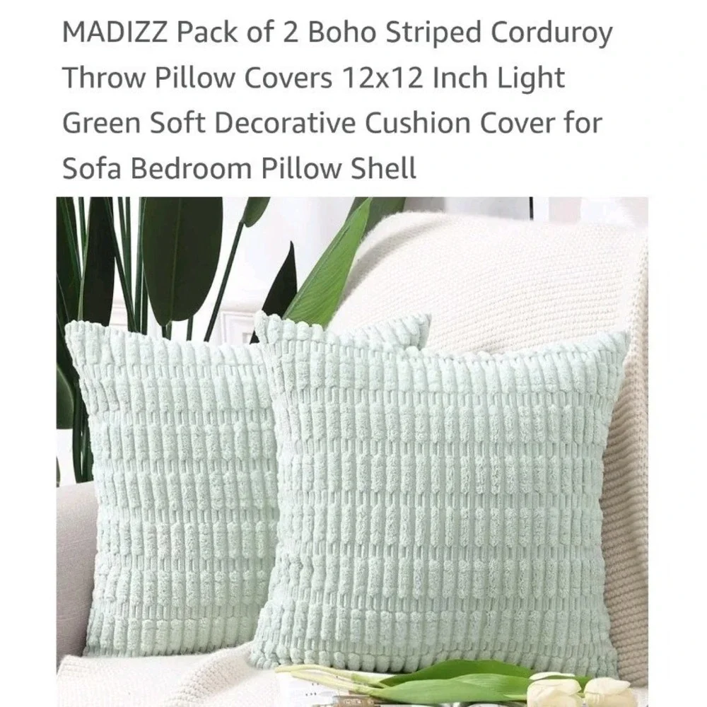 Plush Decorative Throw Pillow Covers Fuzzy Striped Soft Pillowcase 2PC 12x12